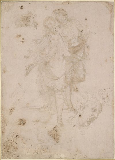 Due uomini che conversano su una scalinata e una testa che urla, WA1846.191 da Raffaello Sanzio Raphael